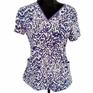 Healing Hands- Premiere Purple and White Leopard Print V-Neck Scrub Top